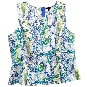 Ann Taylor Watercolor White/Blue/Green Tank Top